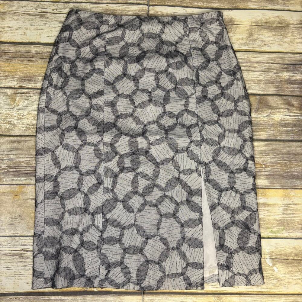 J. Crew Neutral Net Embroidered‎ Knee Length Side Slit Preppy Pencil Skirt Sz 8